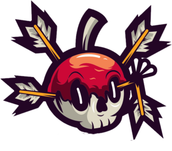 Skupple Miniatures Logo - Apple shaped Skull with arrows